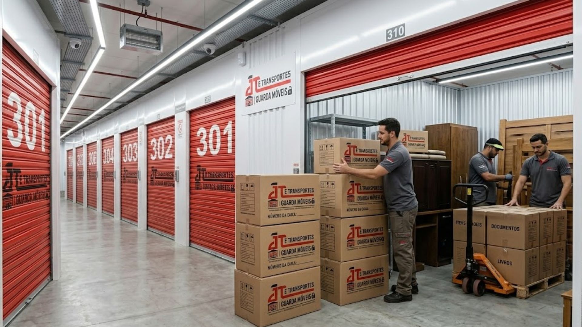 Área interna com movimentação de caixas e boxes da JTE